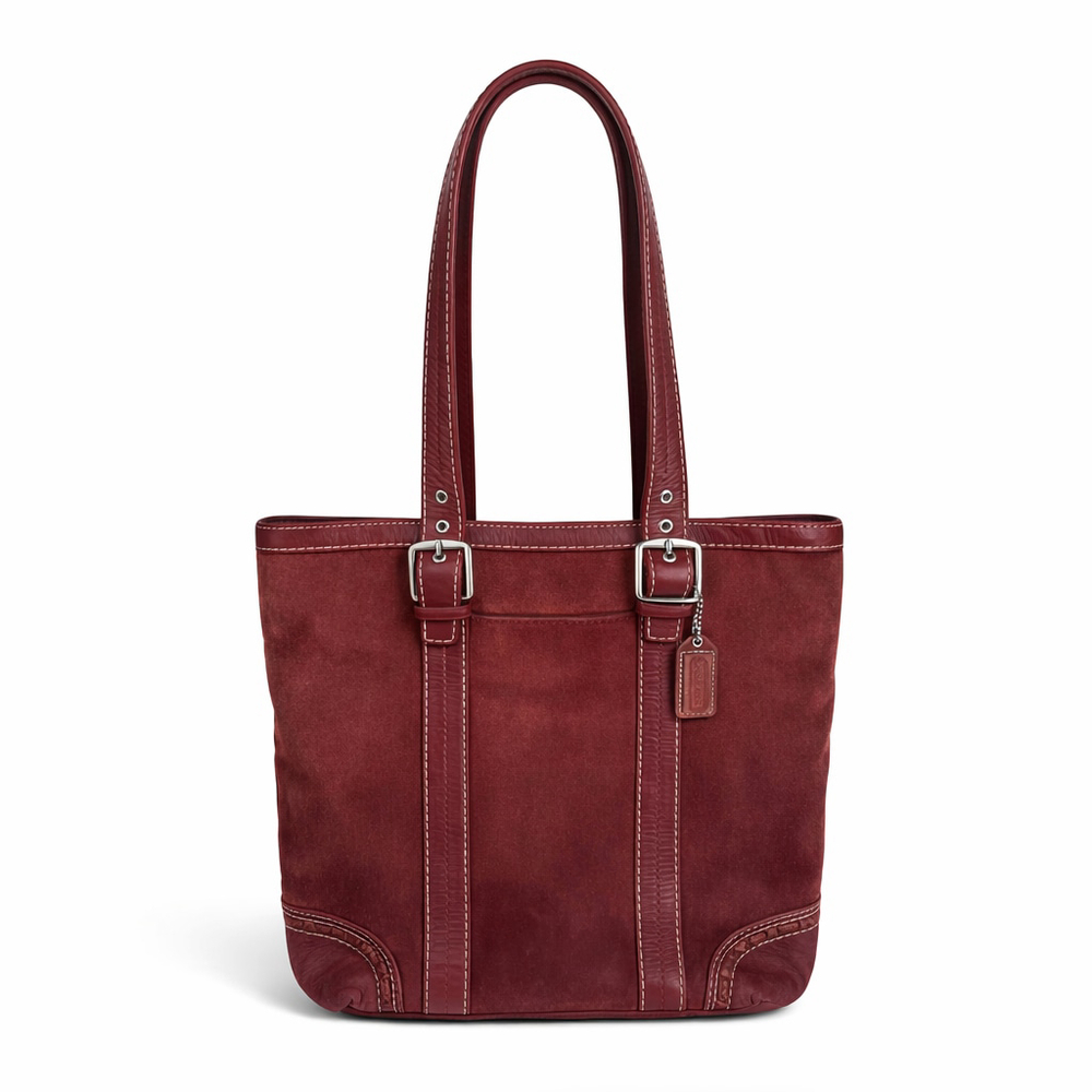 Vintage Y2K Coach Hampton Burgundy Suede Leather Tote Bag